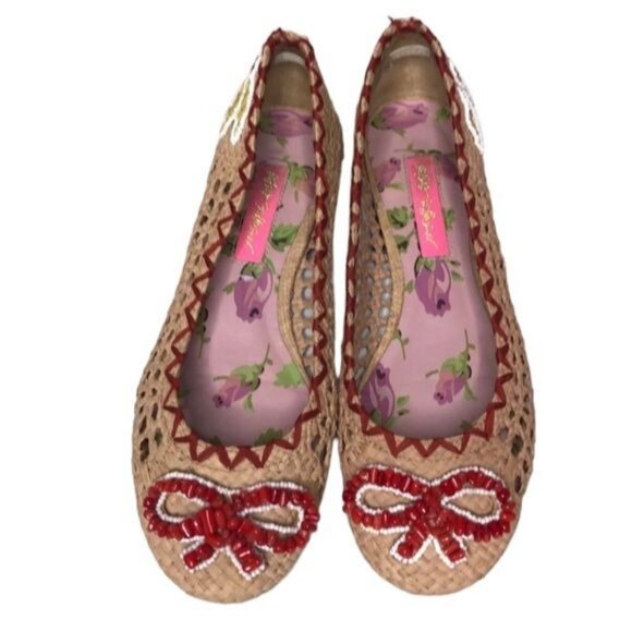 Betsey Johnson 5.5 beaded straw flats - Picture 2 of 8